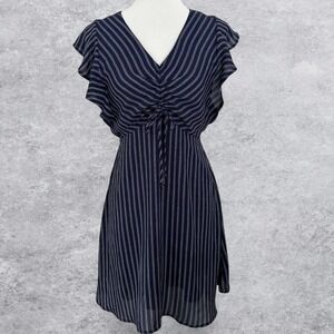 Navy Blue Sailor‎ Striped Dress with Tie Detail Size Medium